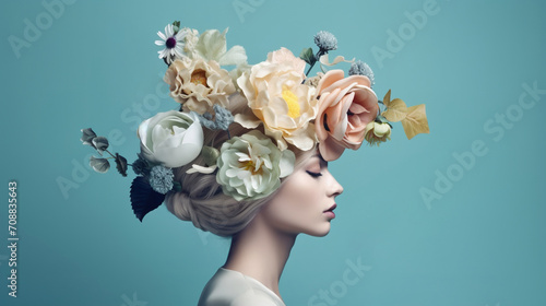 Beautiful woman with flowers on her head