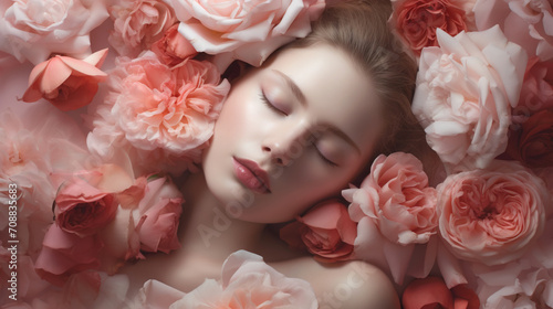 Woman in roses