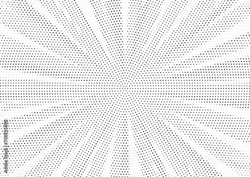 Halftone gradient sun rays pattern. abstract halftone vector dots background. monochrome dots pattern. pop art, comic small dots. star rays halftone poster. shine, explosion. sunrise rays background. 