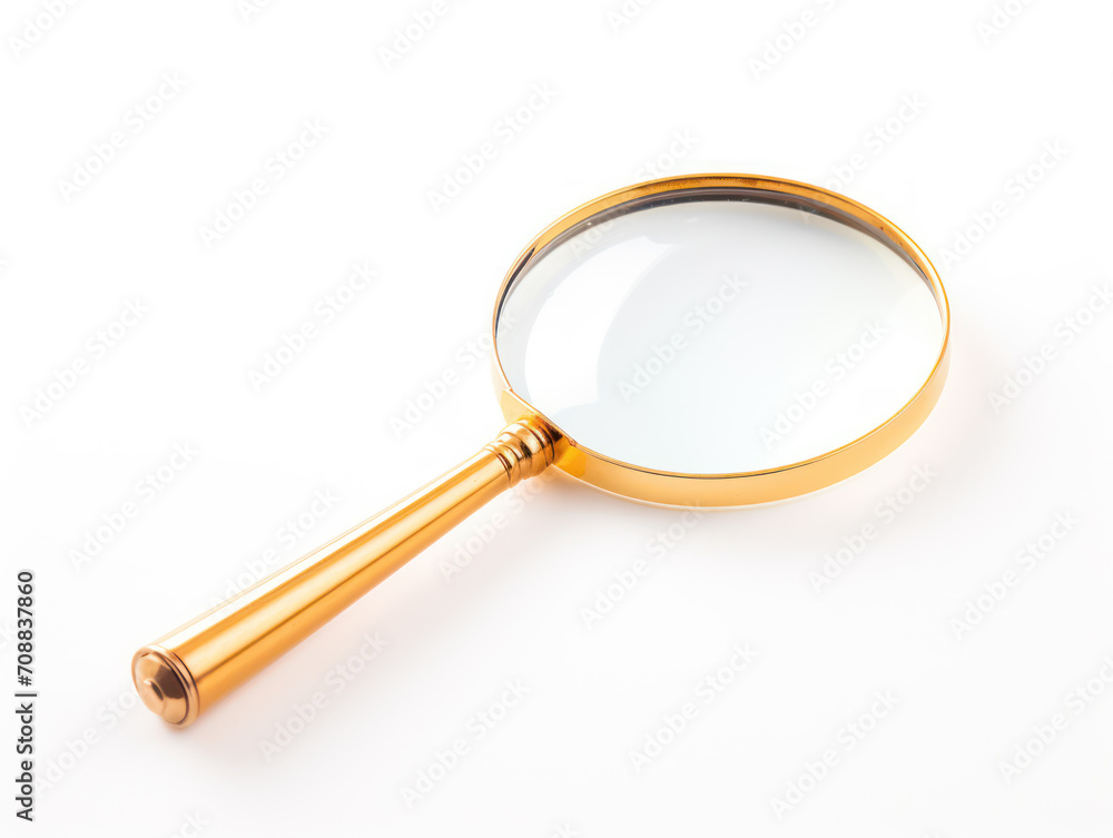 Gold magnifying glass or lens, side view isolated on white background Gold magnifying glass or lens, side view isolated on white background