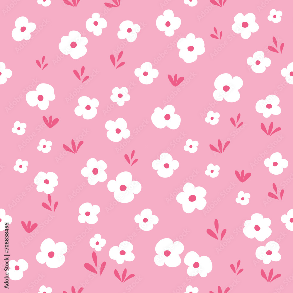 floral hand drawn seamless pattern. Design for kids. Pink background. floral hand drawn seamless pattern. Design for kids. Pink background.