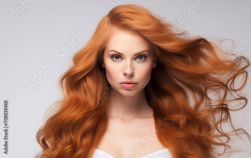 Beautiful woman with gorgeous hair on a white background. 