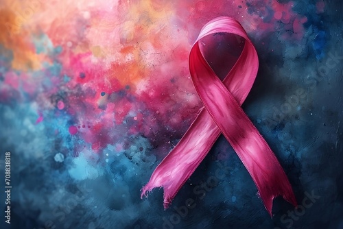 Elevate cancer awareness with this ethereal watercolor-style image featuring a pink ribbon—a poignant symbol of hope, support, and solidarity in the fight against cancer