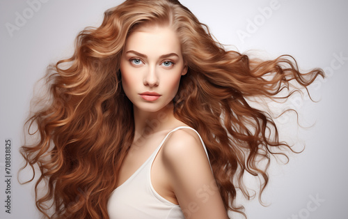 Beautiful woman with gorgeous hair on a white background. 