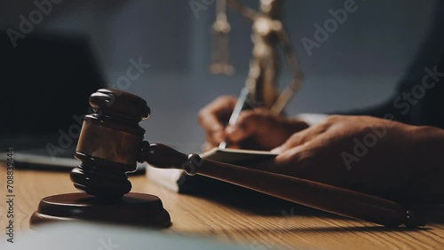 Businessmen discussing with lawyers or legal advisors working together on documents, contracts, legal agreements for signing. photo