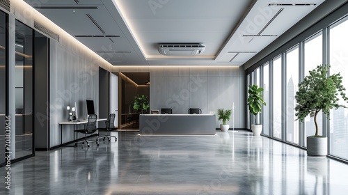 Sleek Modern Office: Discreet Ceiling Cassette Air Conditioning Integration photo