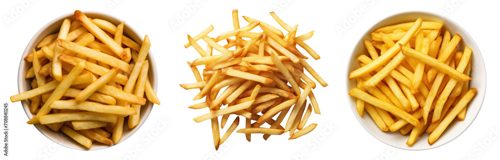 french fries isolated on a transparent background, top view french fries isolated on a transparent background, top view