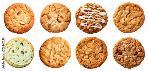 a collection of different cookies and biscuits isolated on a white background, top view