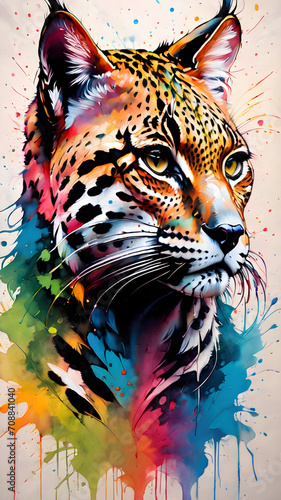 Splashes of paint portrait of a lynx