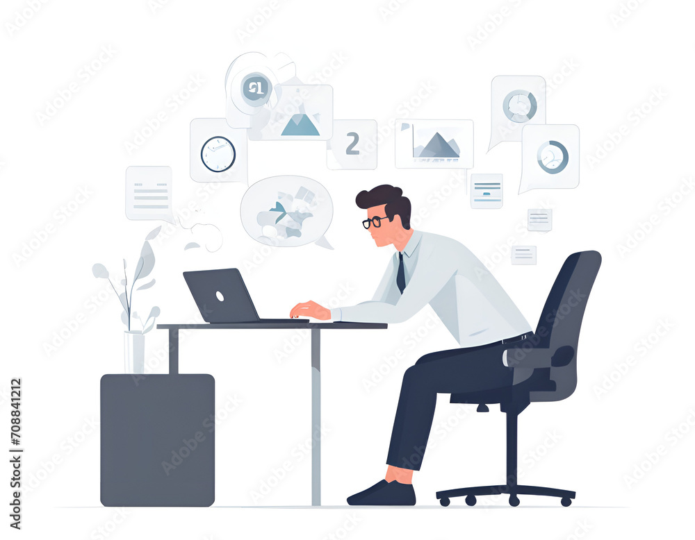 A manager is thinking about making decisions in front of a laptop A manager is thinking about making decisions in front of a laptop