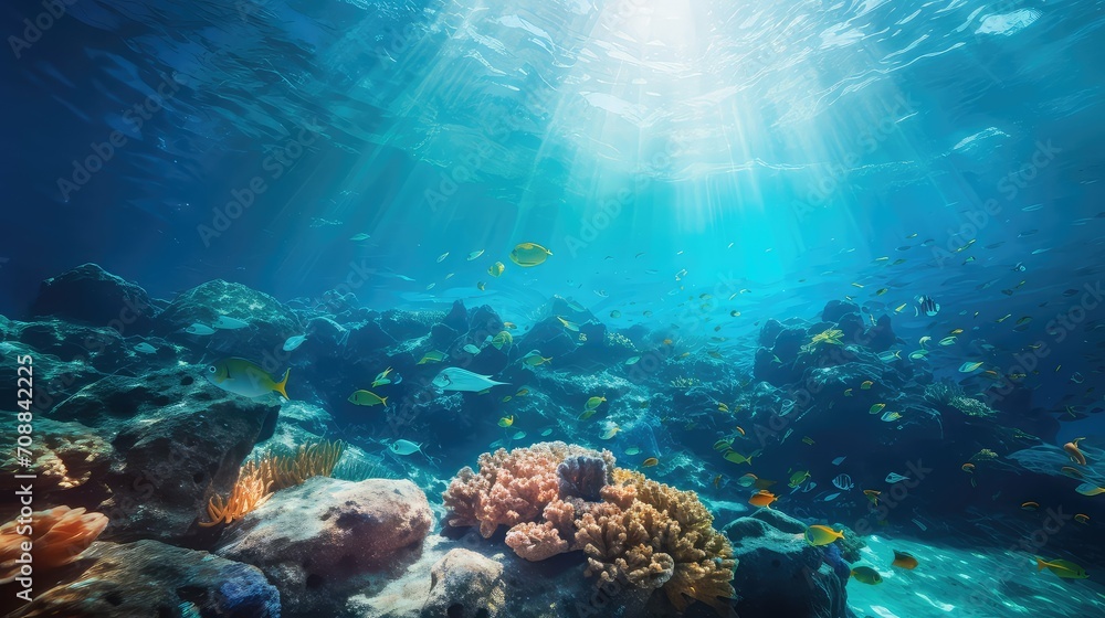 Fototapeta premium blue splash ocean background illustration nature beach, tropical vacation, relaxation tranquility blue splash ocean background