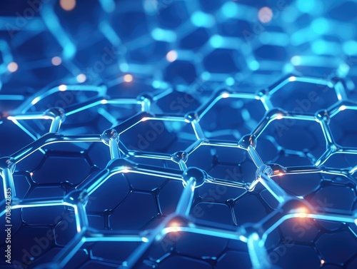 Future blue nanotechnology concept with glowing lattice structure symbolizing biotechnology, gene technology concept, virus DNA sequence concept