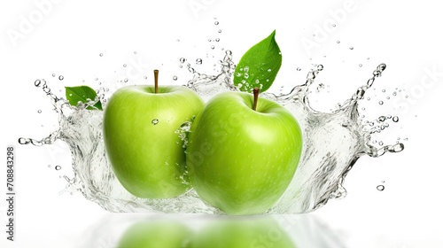 green apple fruit with juice splash isolated on white background 