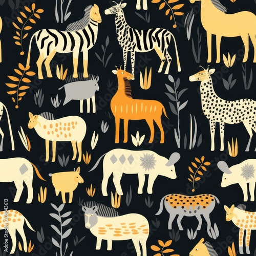 Safari lion giraffe zebra seamless pattern