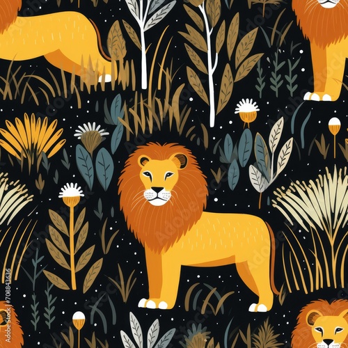 Safari lion seamless pattern