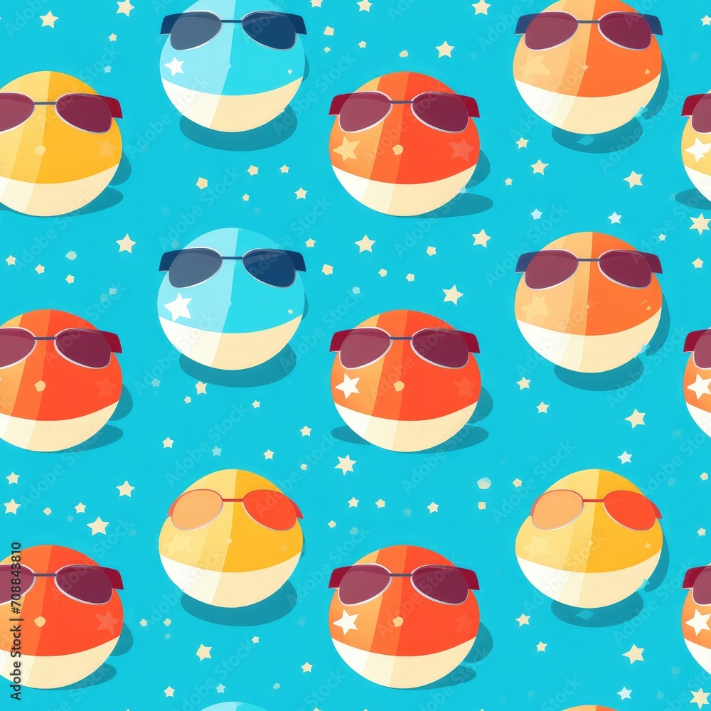 Summer sun sunglasses beach ball seamless pattern