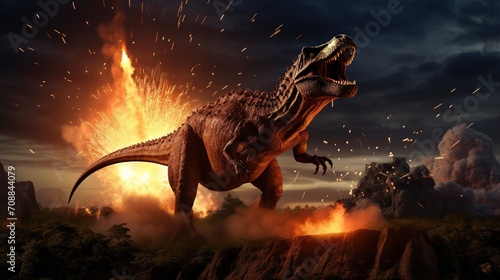 Prehistoric Dinosaur In Volcanic Eruption photo