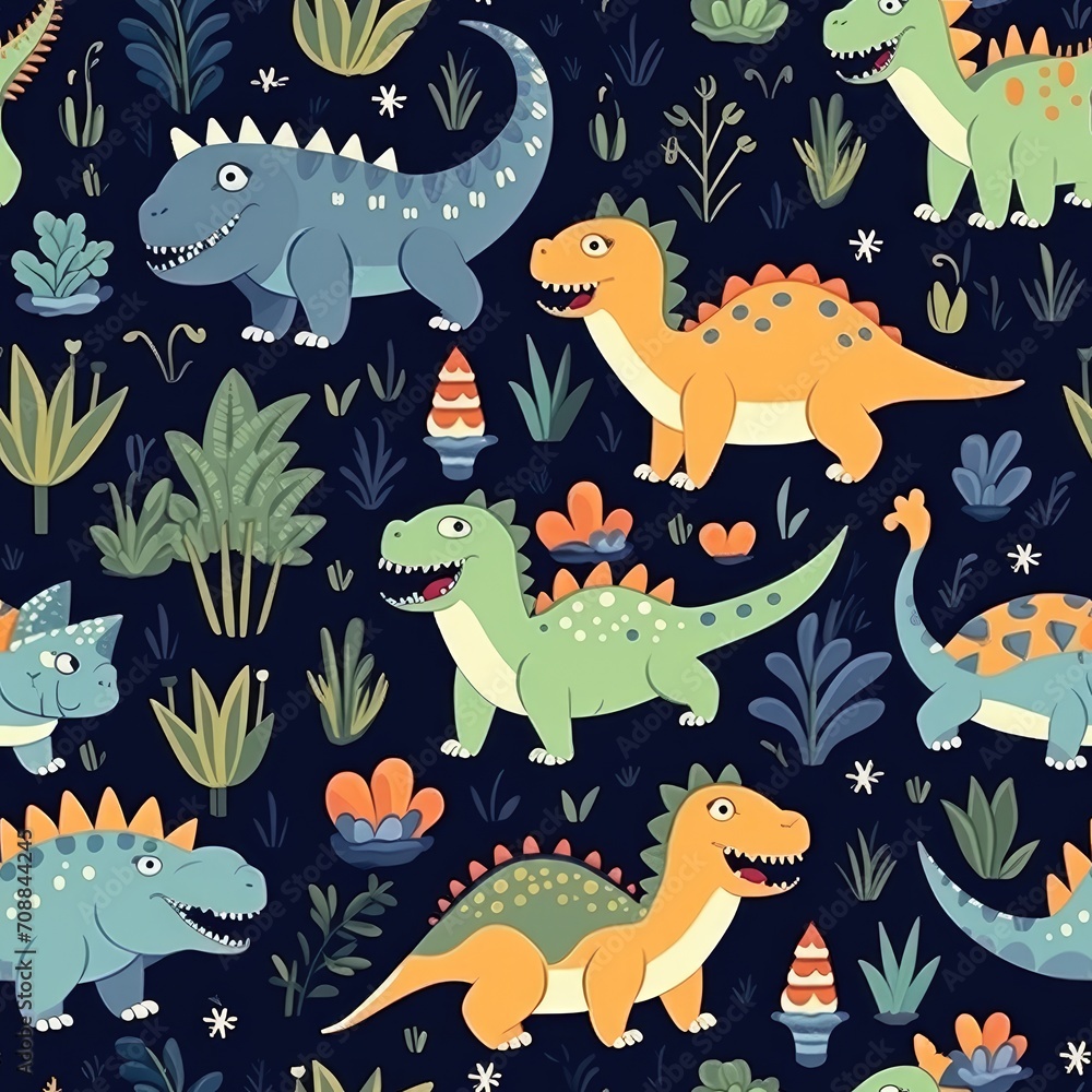 Dinosaurs t rex triceratops seamless pattern
