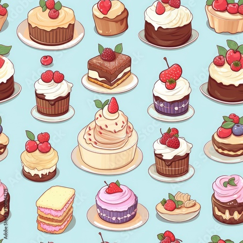 Desserts confectionery delights sweet indulgence seamless pattern