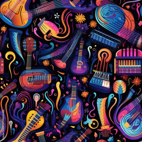 Music instruments melodic compositions seamless pattern