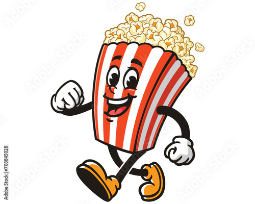 Popcorn take a leisurely walk cartoon mascot illustration character vector clip art hand drawn