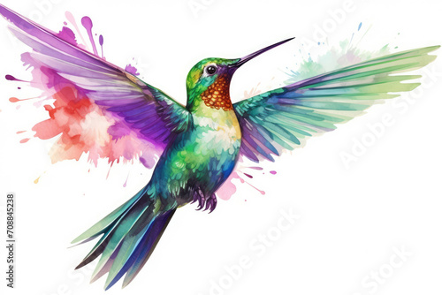 Watercolor wildlife flying bird hummingbird animal art illustration design tropical wing nature