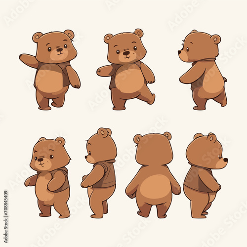 Little brown bear character different poses vector illustration