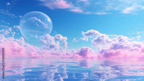 Seamless spherical equirectangular style of a blue sky panorama with pink Cirrus clouds, Generative AI.