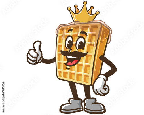 Waffle King cartoon mascot illustration character vector clip art hand drawn