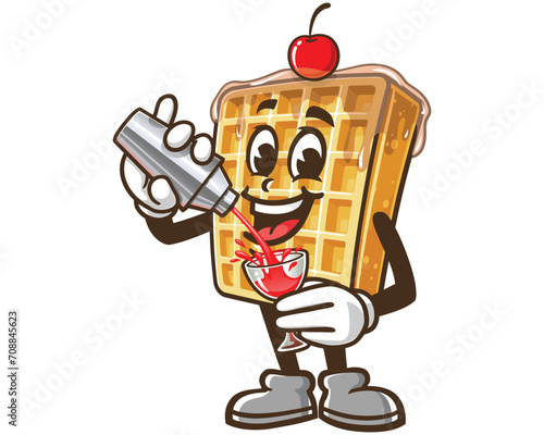 Waffle making a cocktail cartoon mascot illustration character vector clip art hand drawn