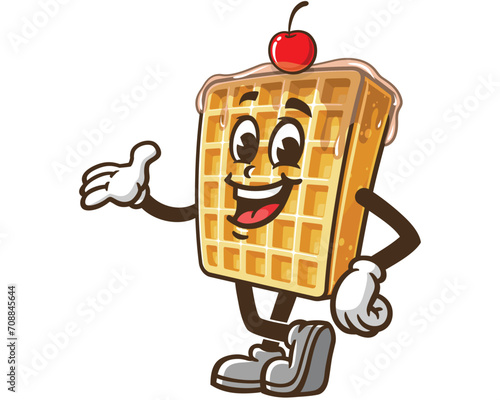 Waffle with smile and relax pose cartoon mascot illustration character vector clip art hand drawn