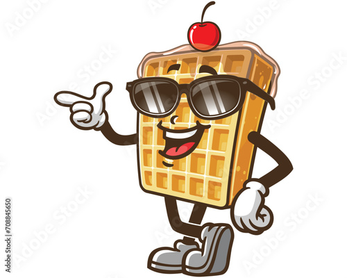 Waffle with sunglasses cartoon mascot illustration character vector clip art hand drawn