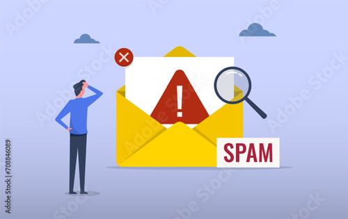 Suspicious and malicious spam email concept with alert notification