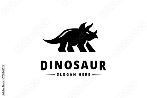 Triceratops dinosaur animal logo in flat template vector design style