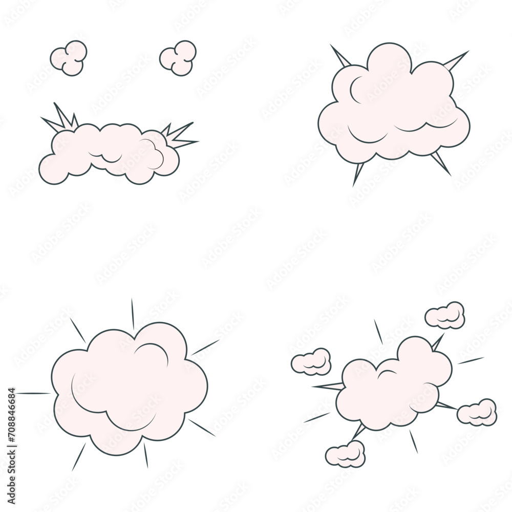 Comics Explosion Clouds On White Background. Pop Art Style. Isolated Vector