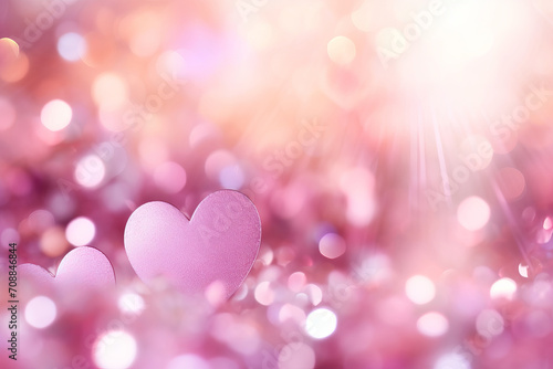 Pink hearts in bokeh style for Valentine's Day background. Perfect for festive greetings. AI Generative.