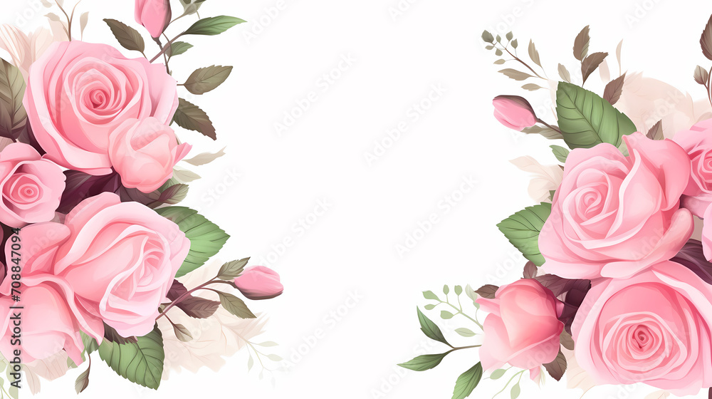 Pink rose flower composition background, decorative flower background pattern, floral border background Pink rose flower composition background, decorative flower background pattern, floral border background