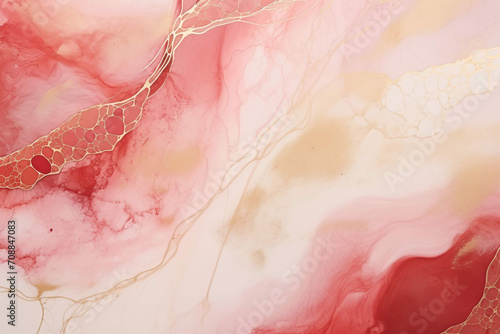 Delicated alcohol ink background white red gold colors banner © Tata Che