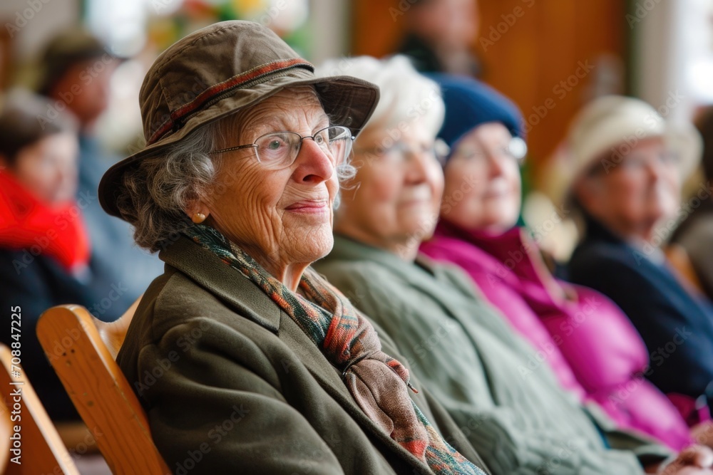 Happy elderly woman attends cultural events