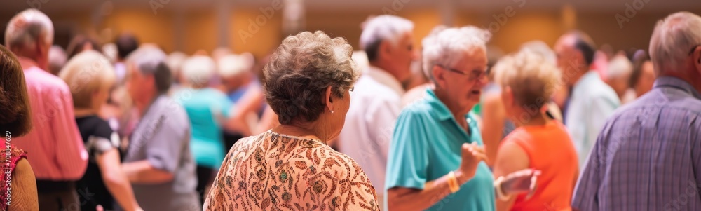 Elderly people attend cultural events. Banner - obrazy, fototapety, plakaty 
