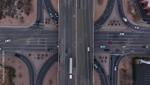 Aerial highway traffic Washington Utah fast motion. Freeway commuter , business and pleasure driving, time lapse. Southwestern desert Utah St George. Fast population growth, mild weather. photo