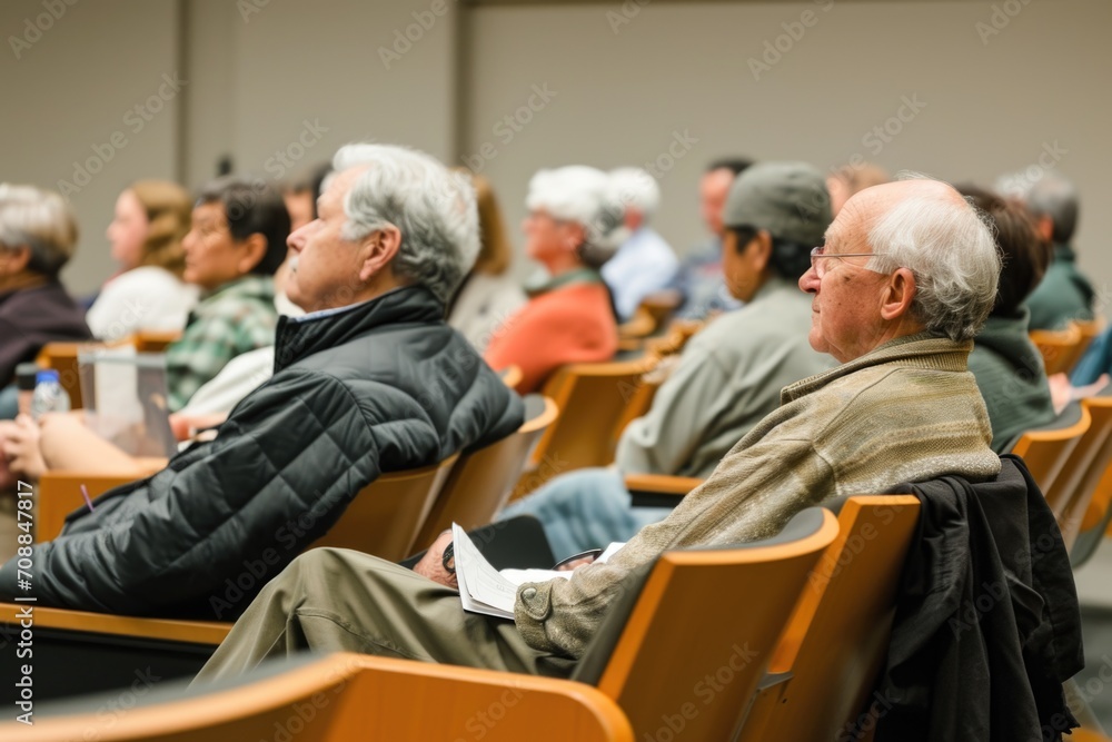 Elderly people attend lectures. Elderly people attend lectures.