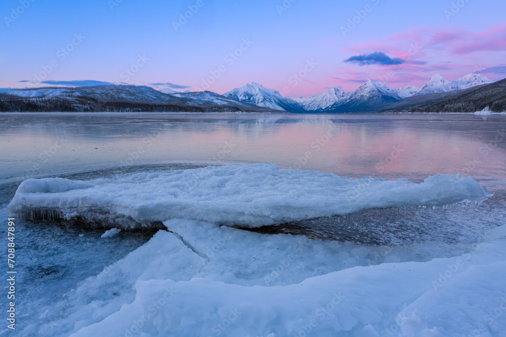 Glacier National Park Winter Lake Sunset