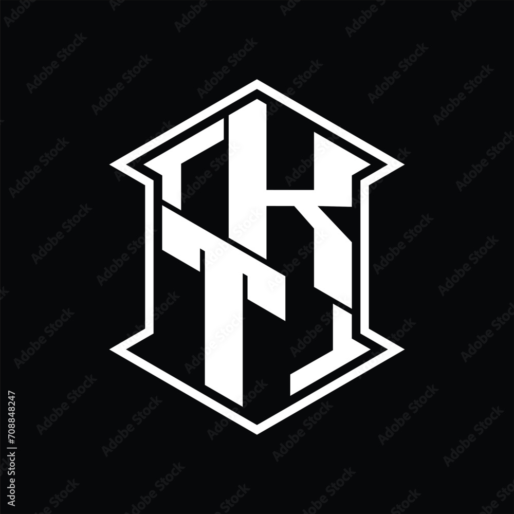 KT Logo monogram hexagon shield shape up and down with sharp corner isolated style design