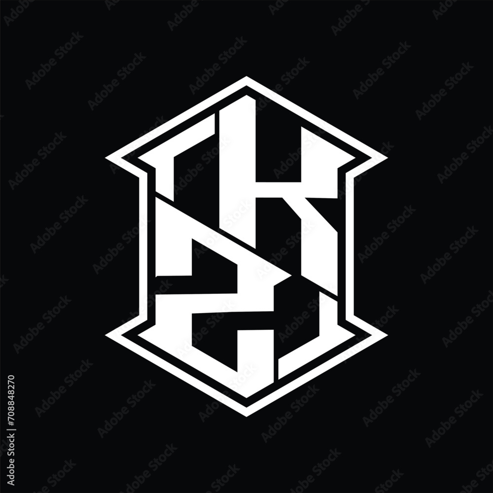 KZ Logo monogram hexagon shield shape up and down with sharp corner isolated style design KZ Logo monogram hexagon shield shape up and down with sharp corner isolated style design