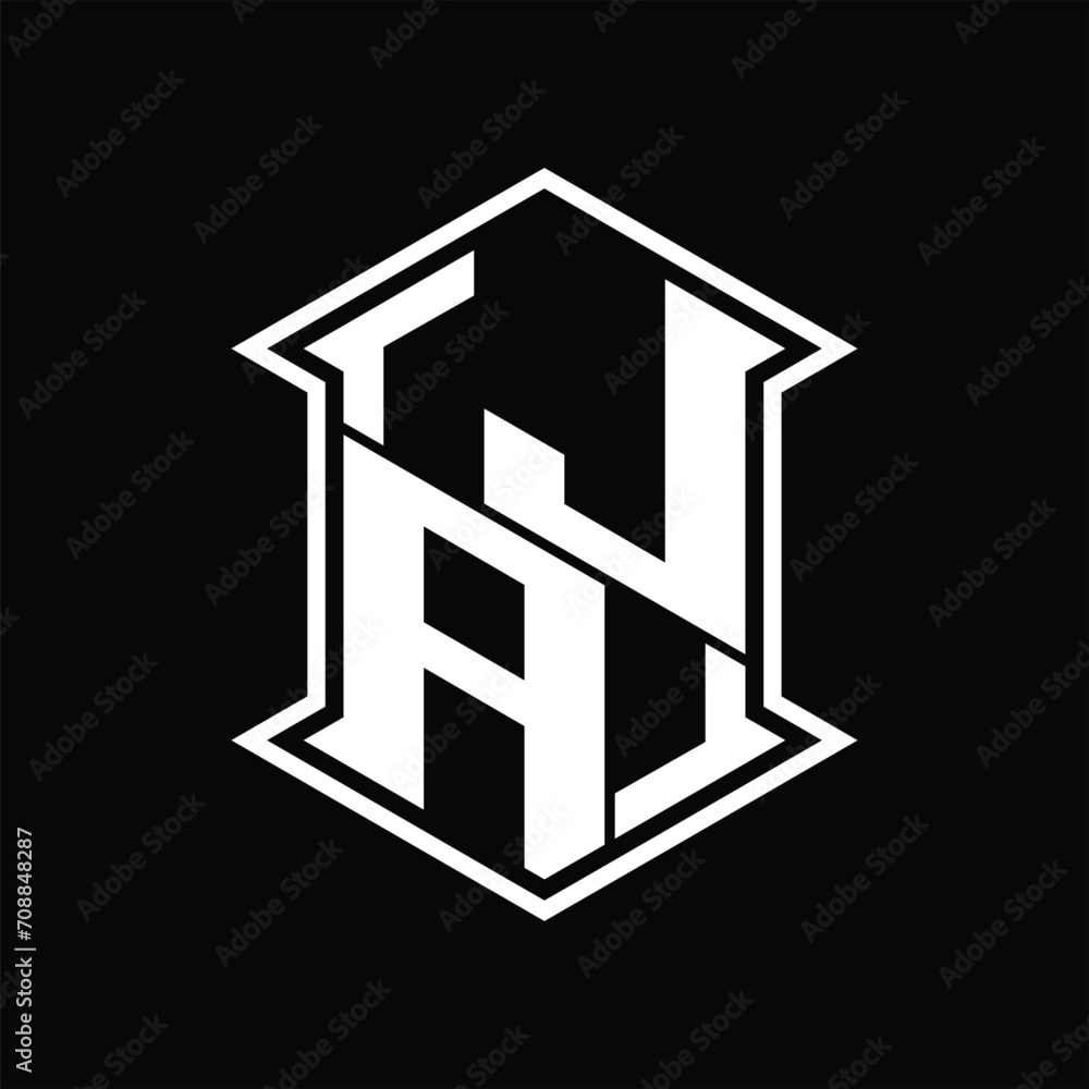 JA Logo monogram hexagon shield shape up and down with sharp corner isolated style design