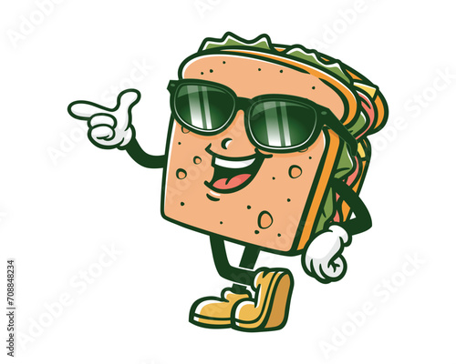sandwich with sunglasses cartoon mascot illustration character vector clip art hand drawn