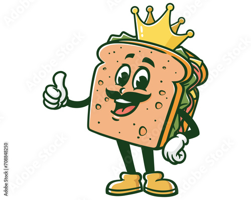 sandwich King cartoon mascot illustration character vector clip art hand drawn