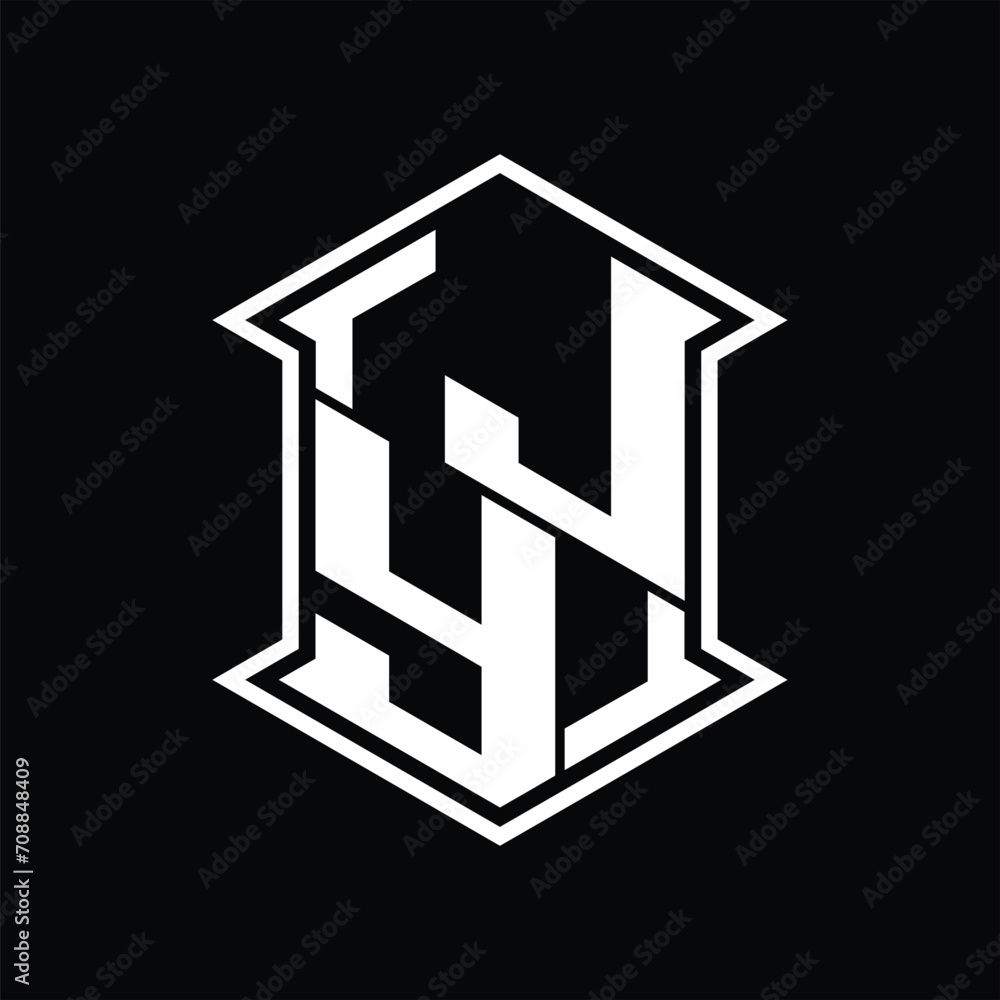 JY Logo monogram hexagon shield shape up and down with sharp corner isolated style design
