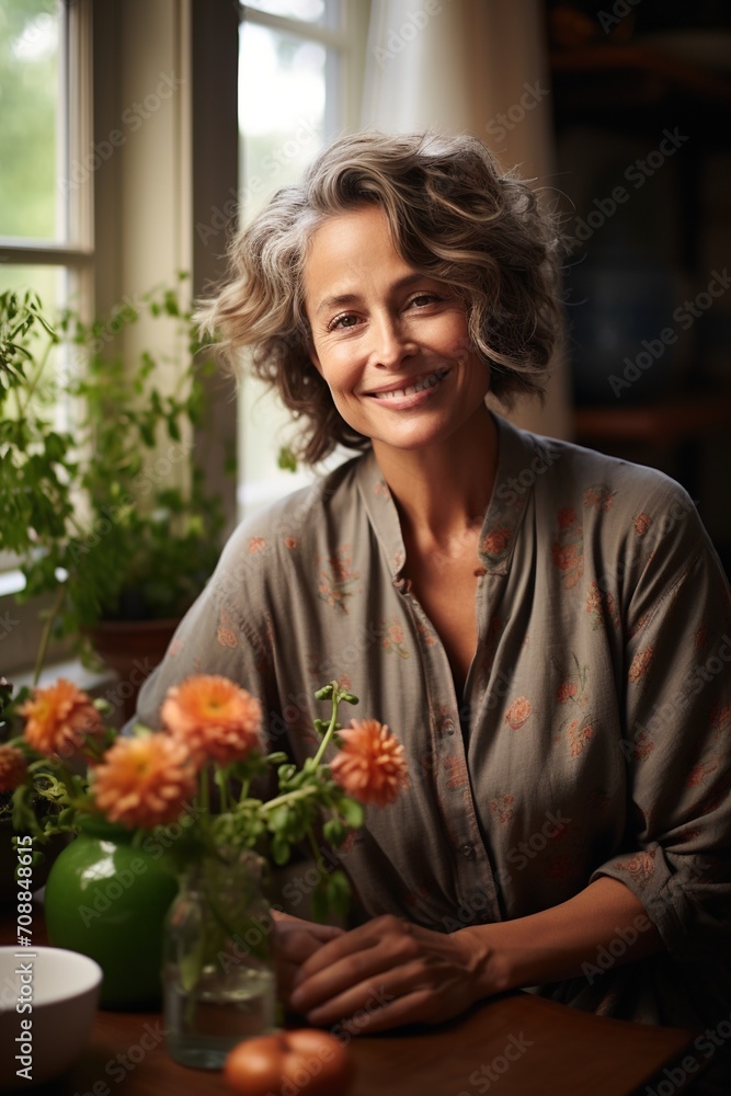Portrait of a smiling middle-aged woman with short gray hair Portrait of a smiling middle-aged woman with short gray hair